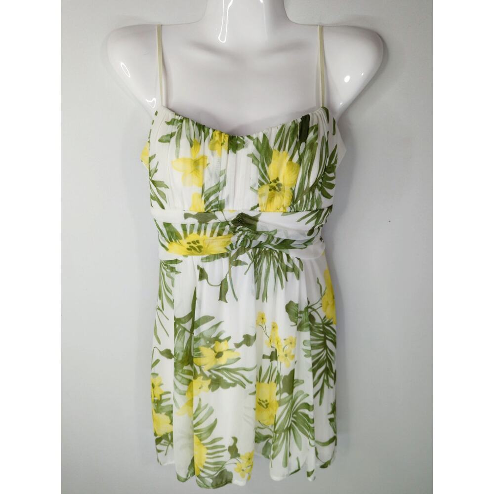 Vintage Ruby Rox Yellow & Green Tropical Floral Mini Dress MED NWT BabyDoll 90s‎
